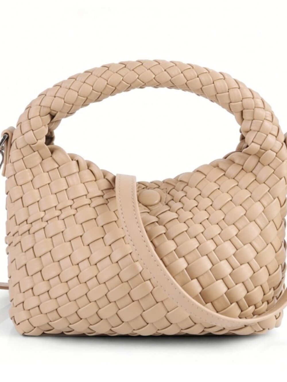 Small Woven Crossbody Bag with Top Handle, PU Leather Hangbag